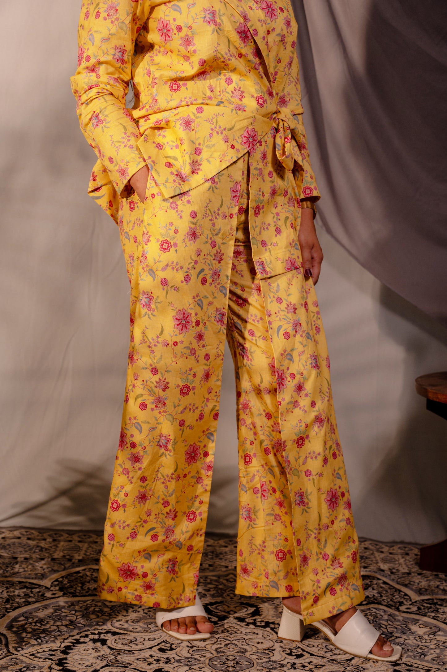 Yellow Front Cross Blazer Set