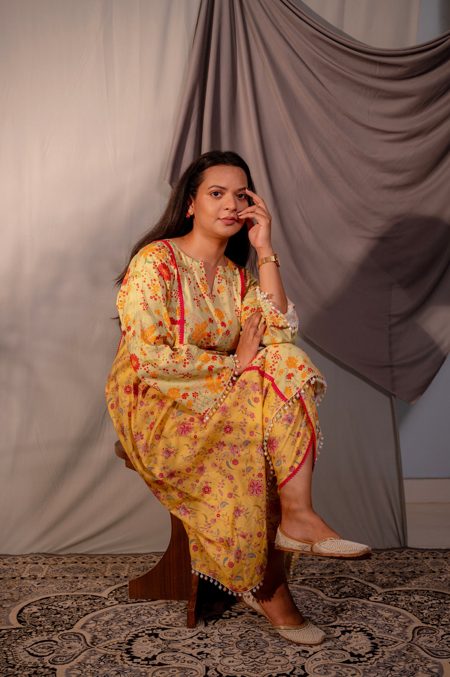 Yellow A-Line Kurta Set