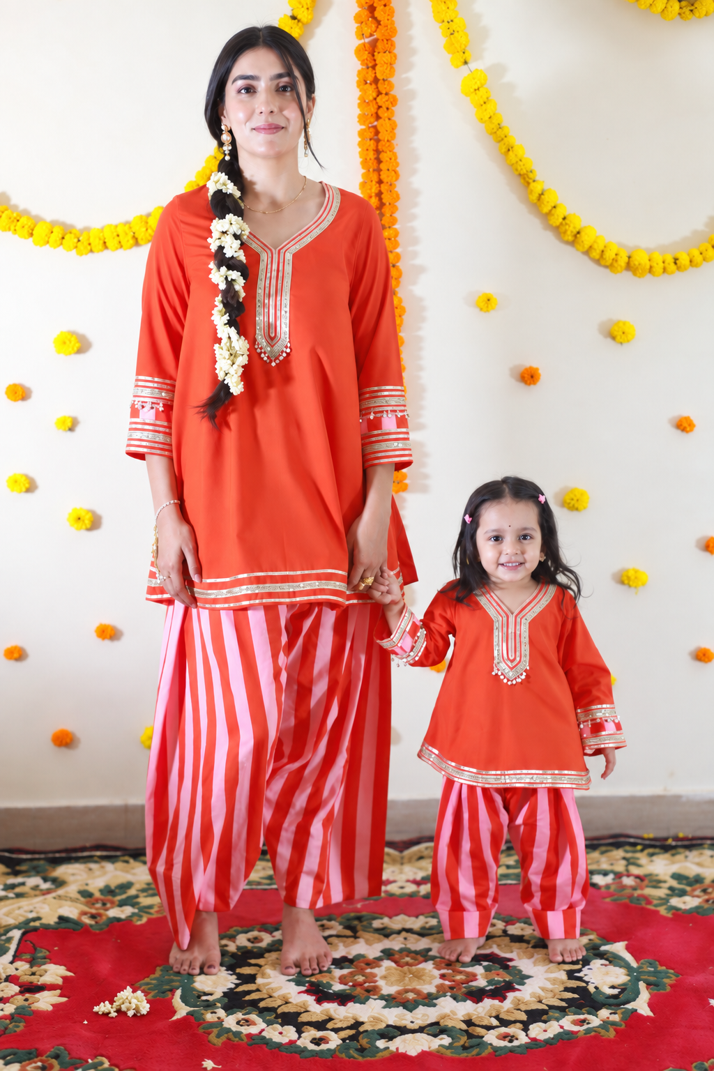 Orange Stripped Salwaar Kurta Twinning set