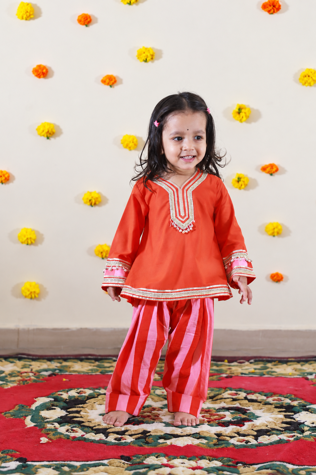 Orange Stripped Salwar Kurta set