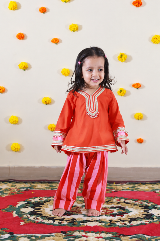 Orange Stripped Salwar Kurta set