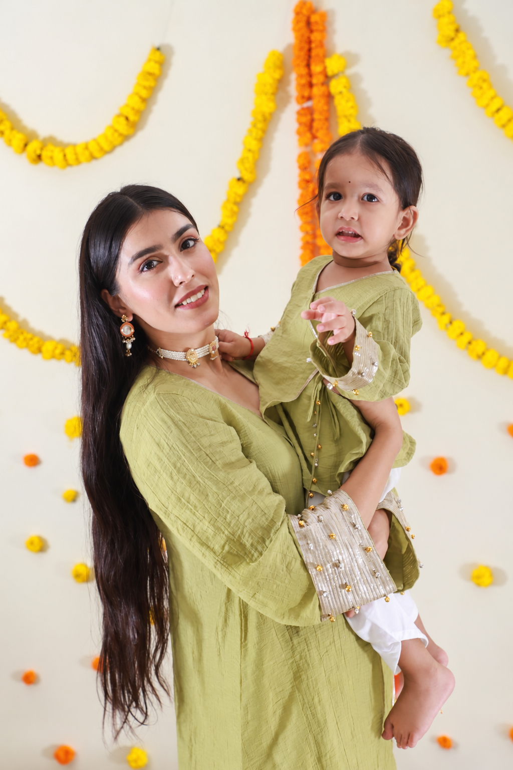 Green Angrakha Kurta Twinning set