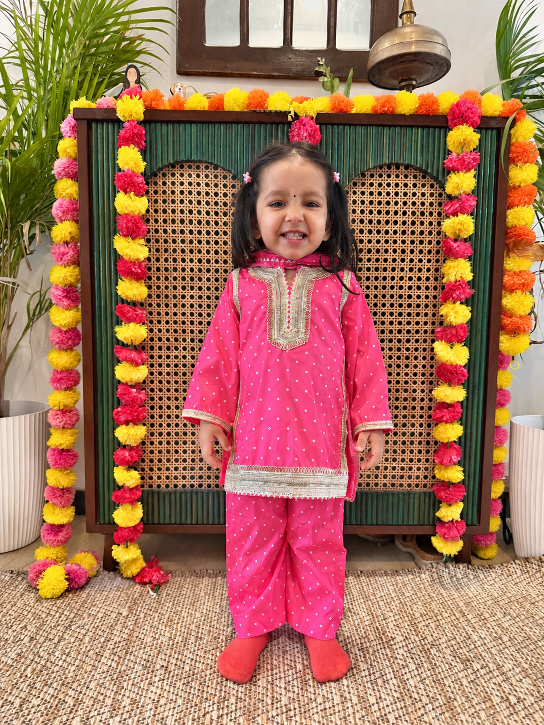 Pink Bandhani Short Kurta set