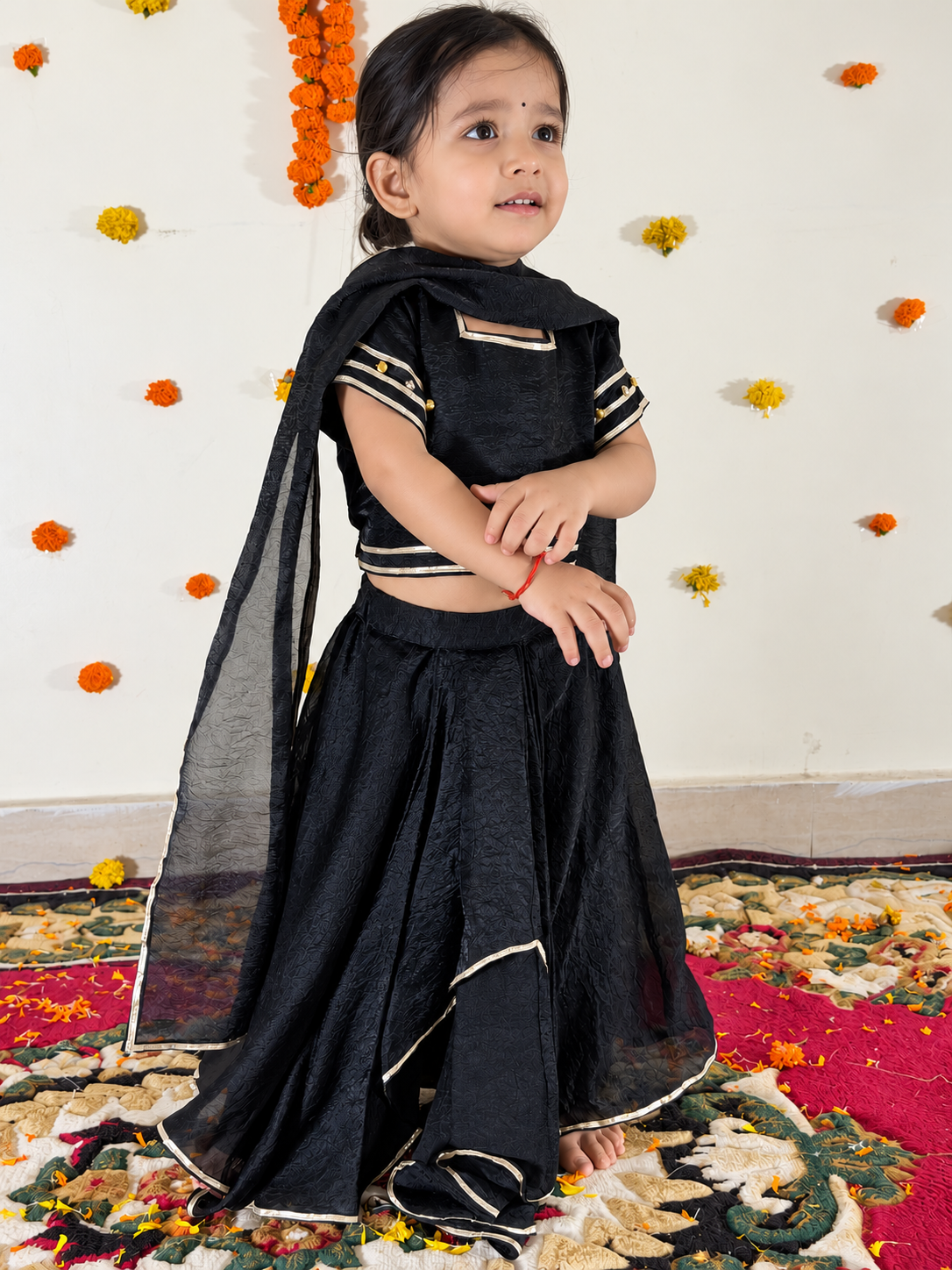Black Pre-Draped Saree Twinning set