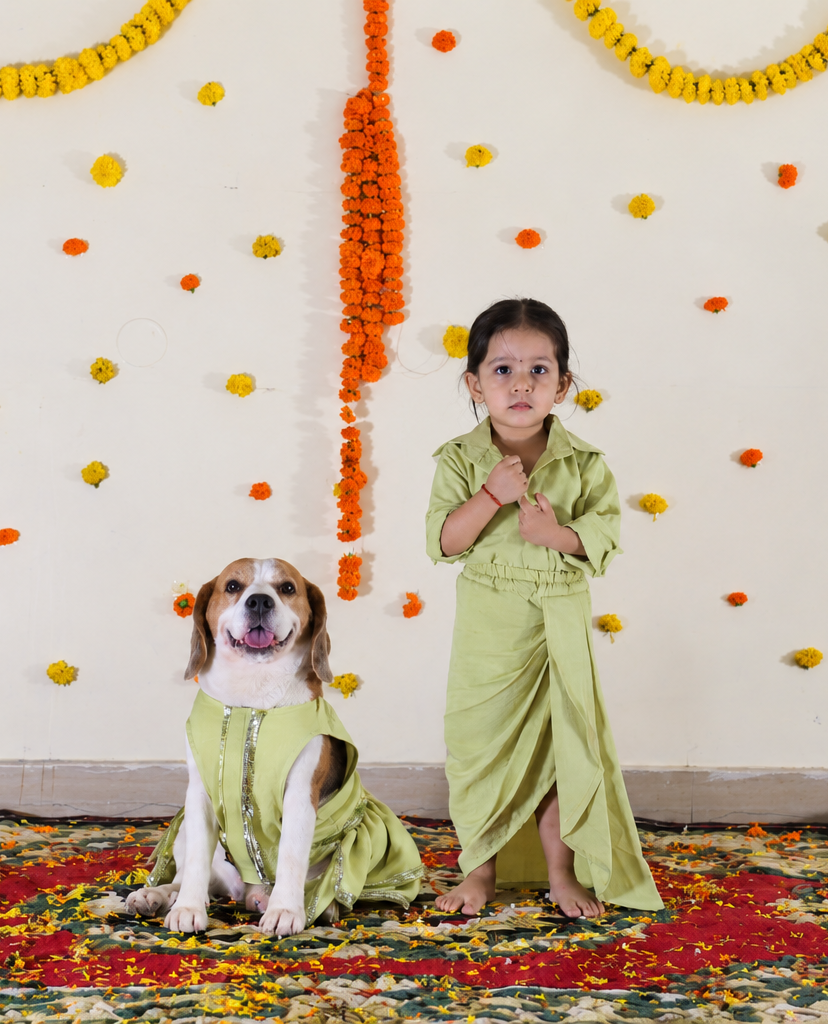 Lime Green Draped Skirt Twinning set