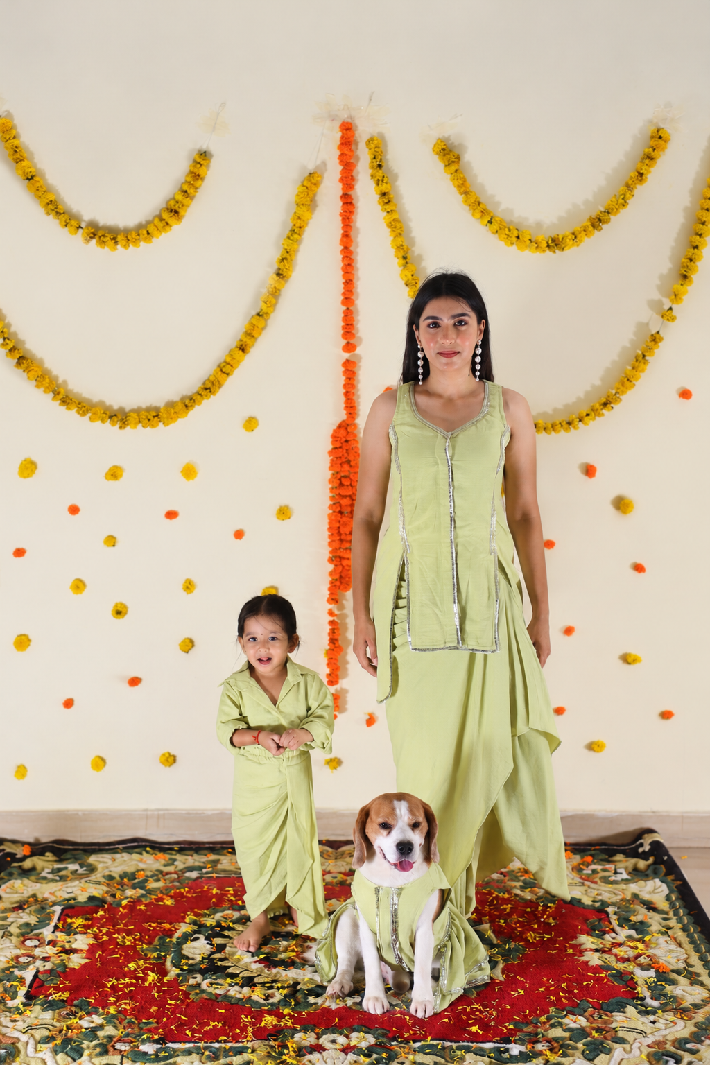 Lime Green Draped Skirt Twinning set