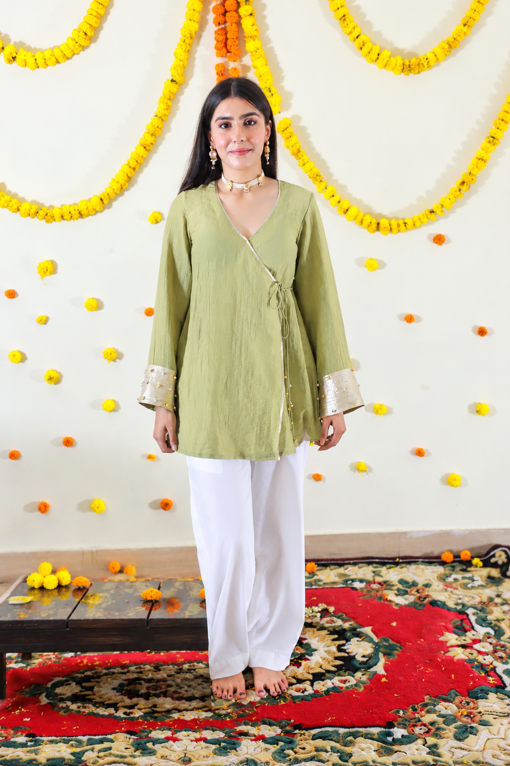 Green Angrakha Kurta set