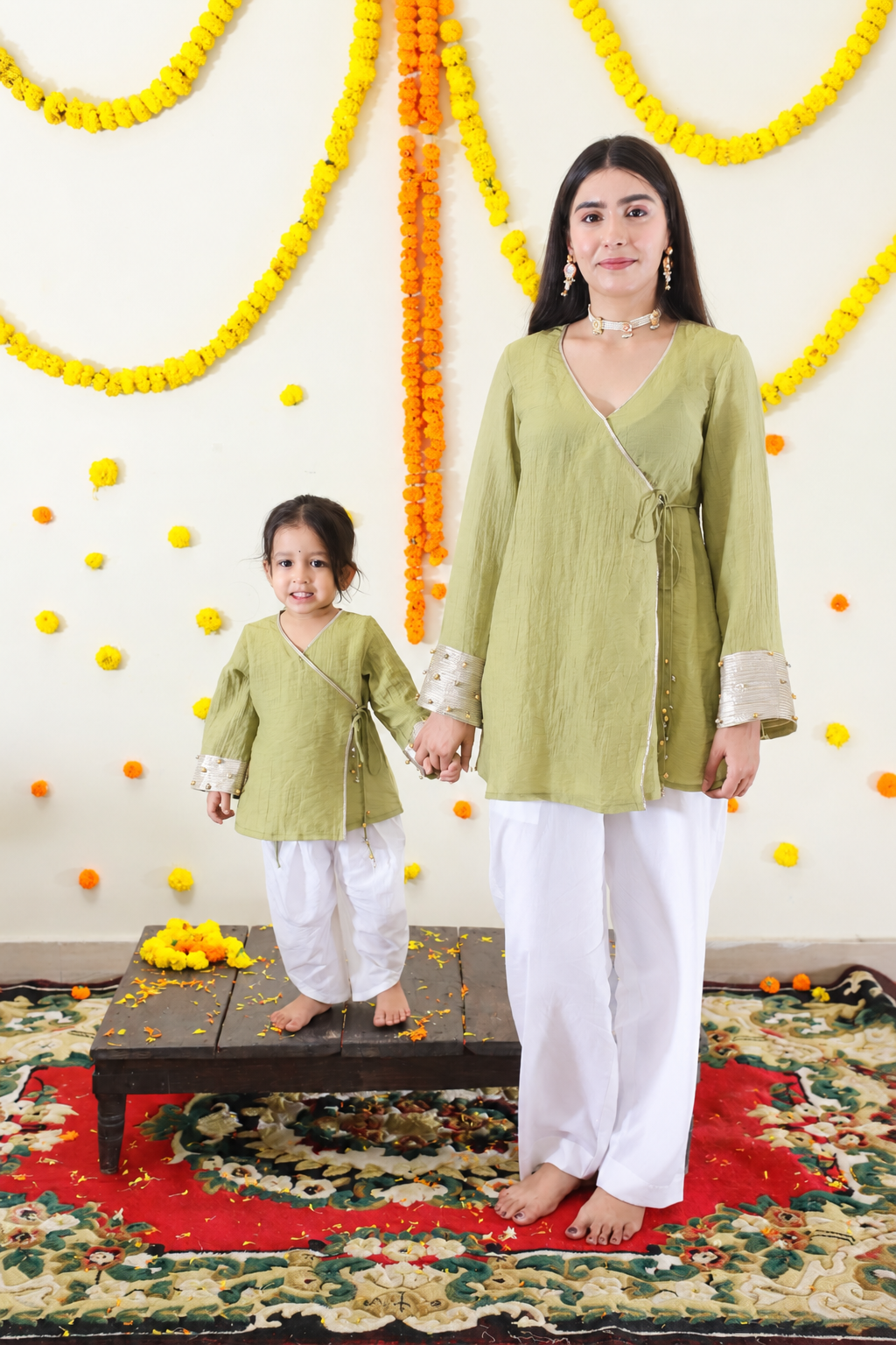 Green Angrakha Kurta Twinning set