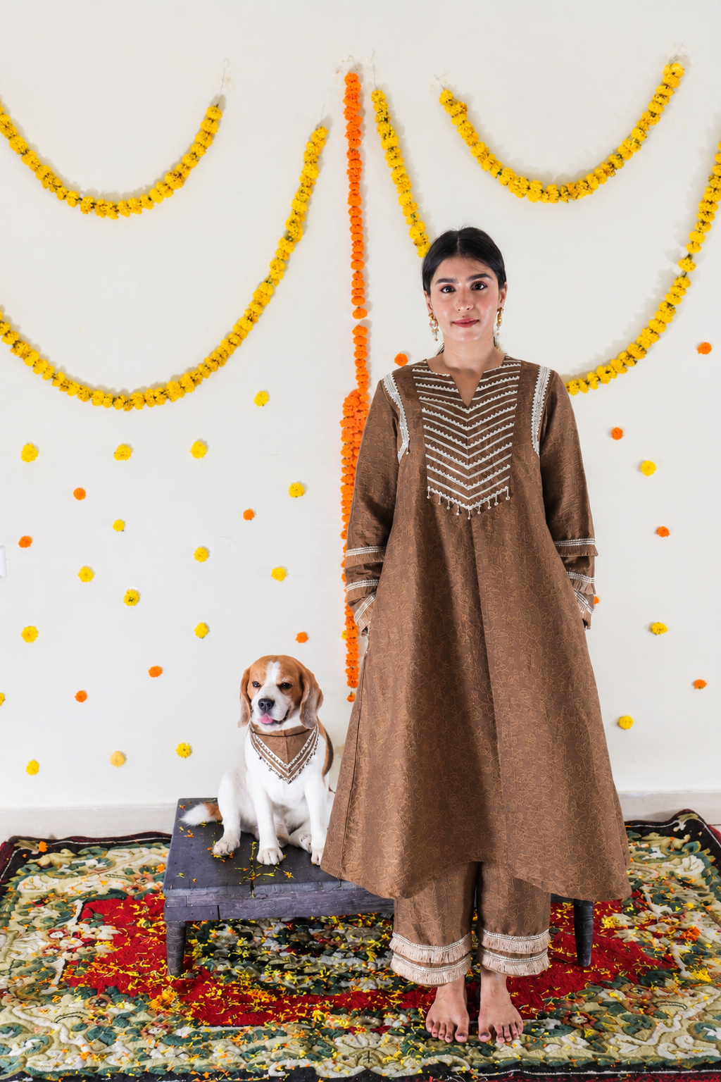 Brown Pakistani Kurta Twinning set