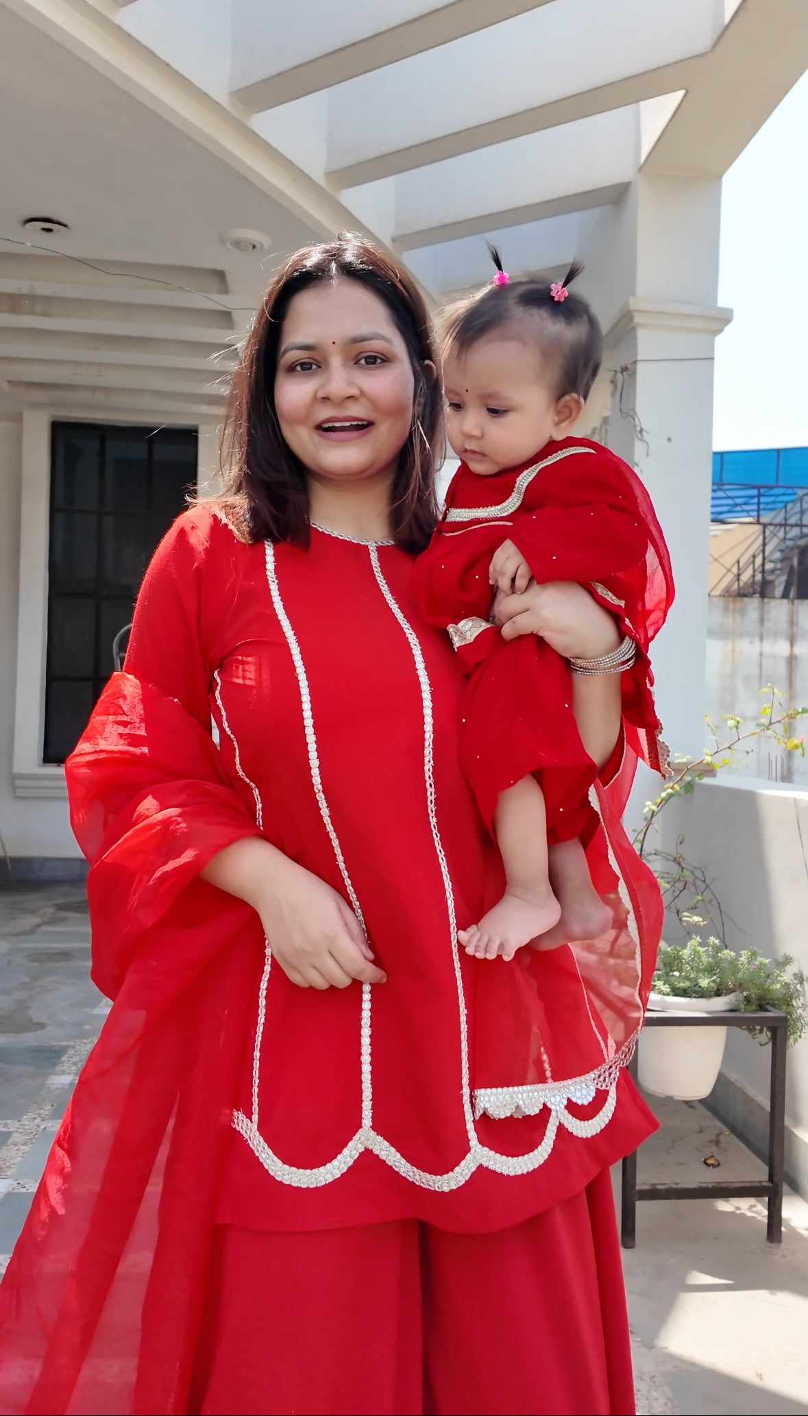 Red Sharara Kurta Twinning set