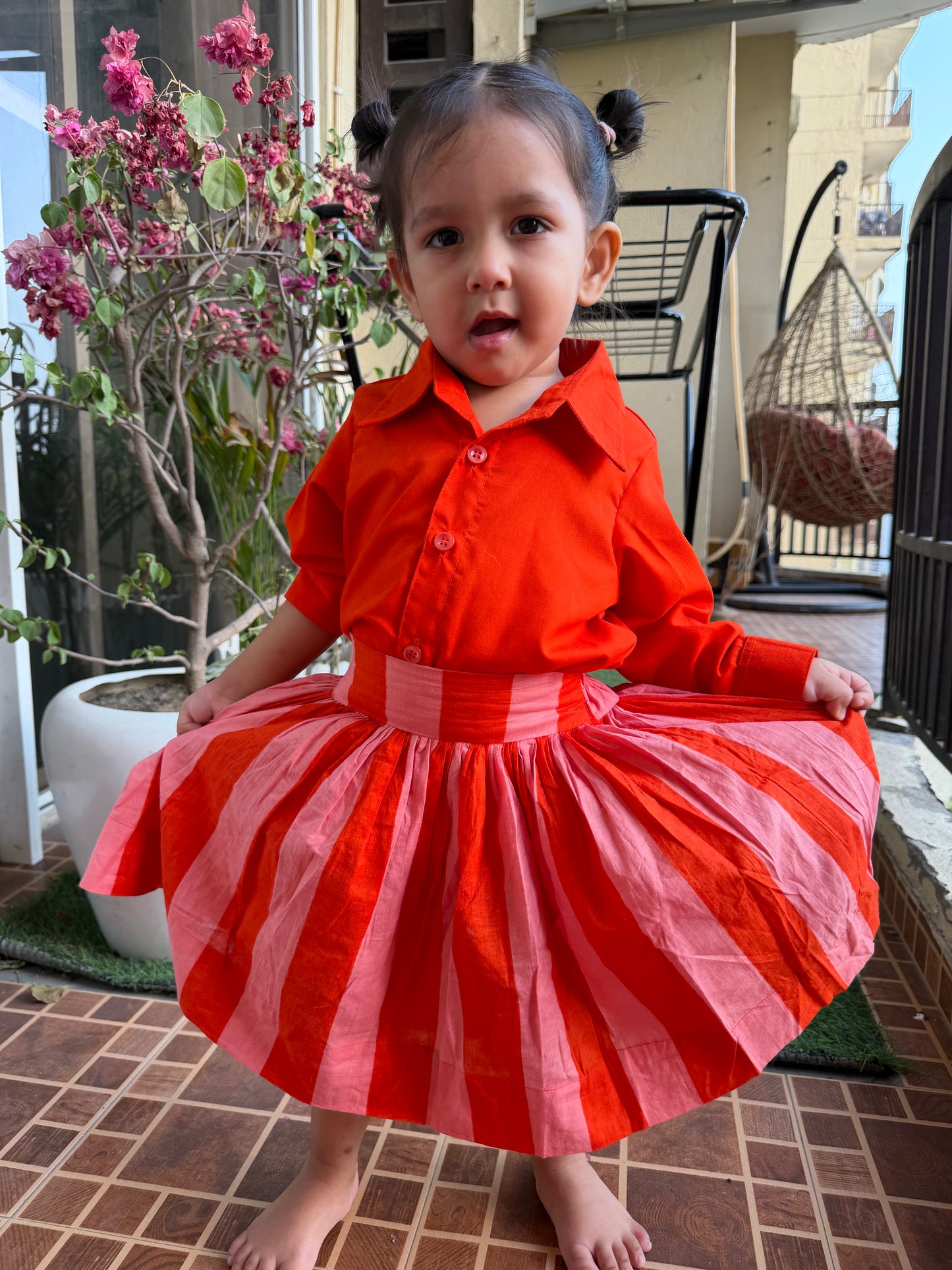 Orange Stripped Skirt Set