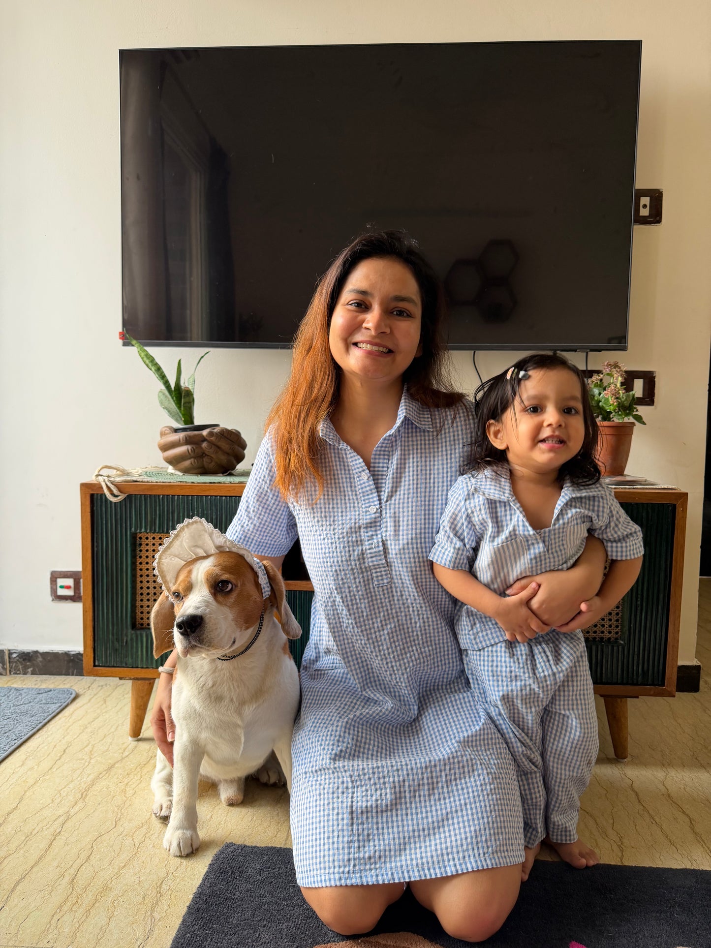 Blue Checked Cap Twinning set