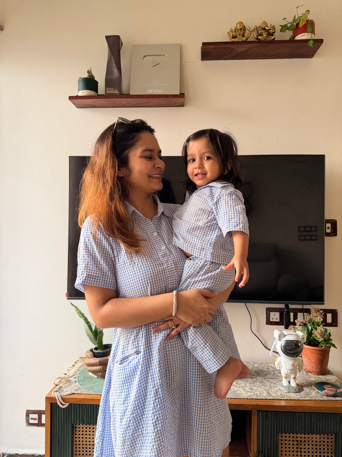 Blue Checkered Twinning Set