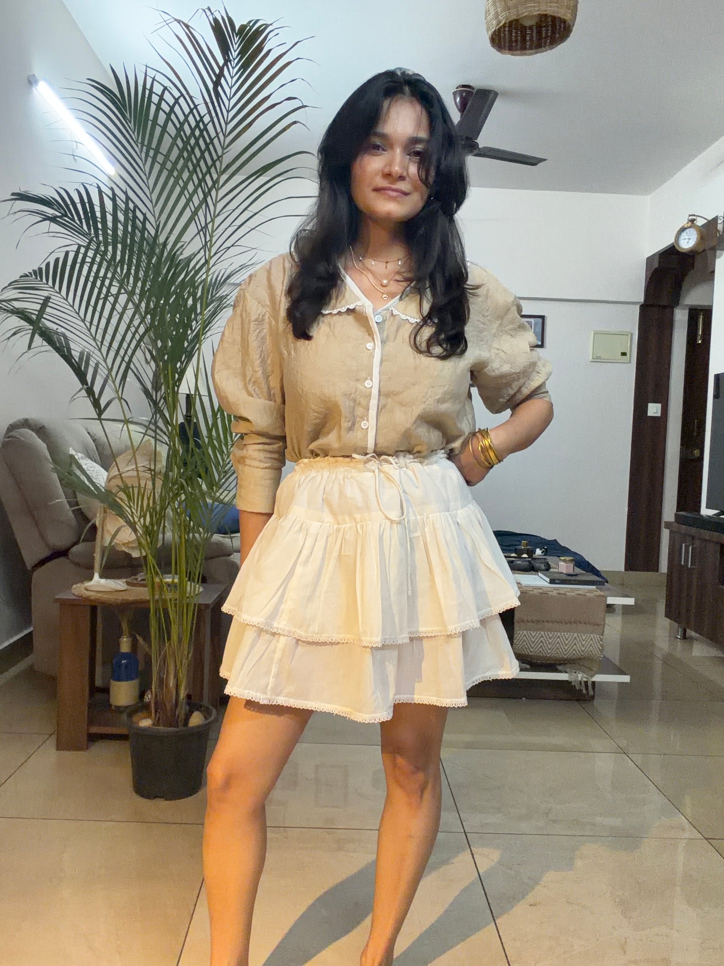 Beige Scalp Shirt Skirt Co-ord Set