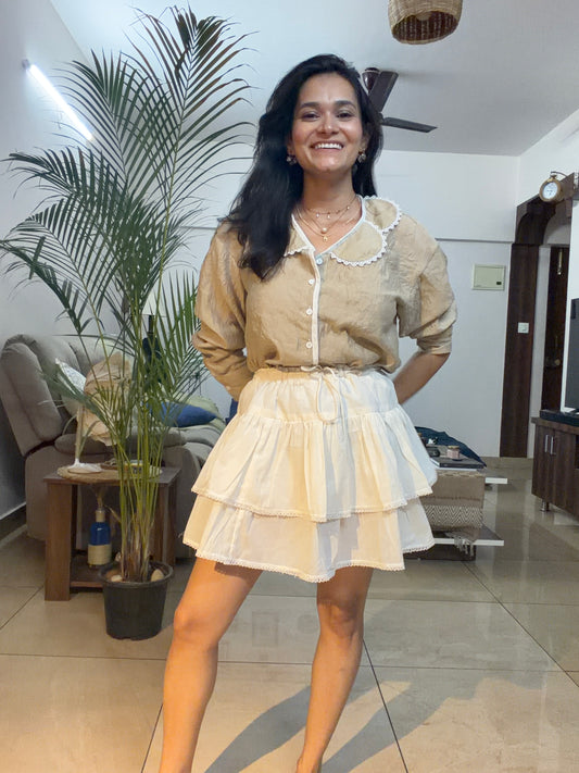 Beige Scalp Shirt Skirt Co-ord Set