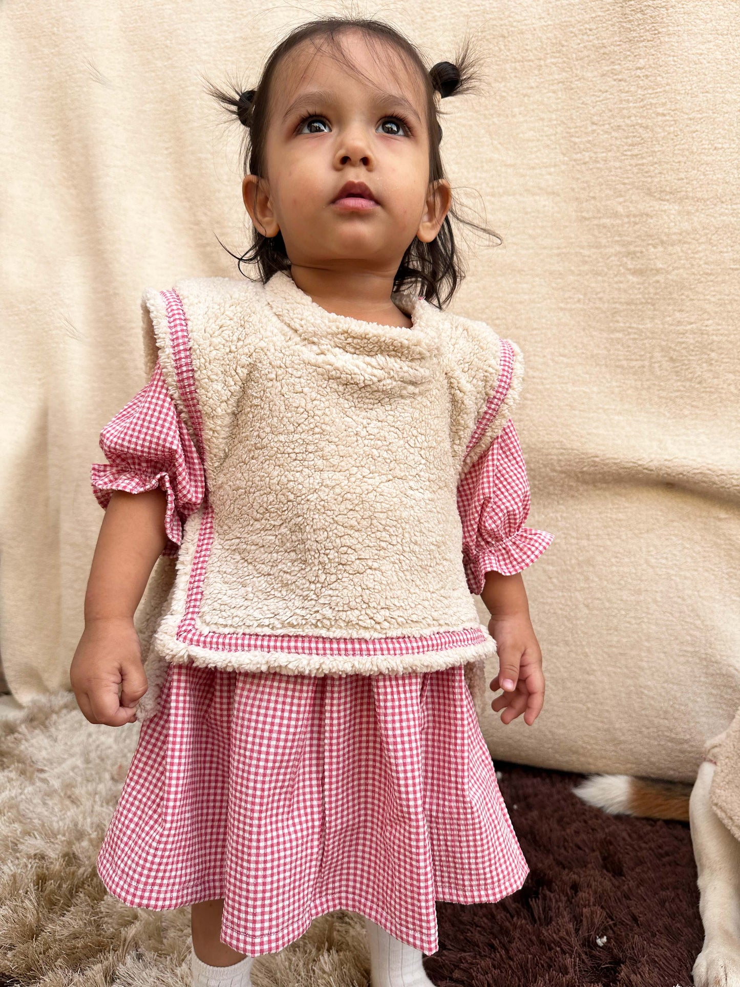 Red checked Fleece Twinning set