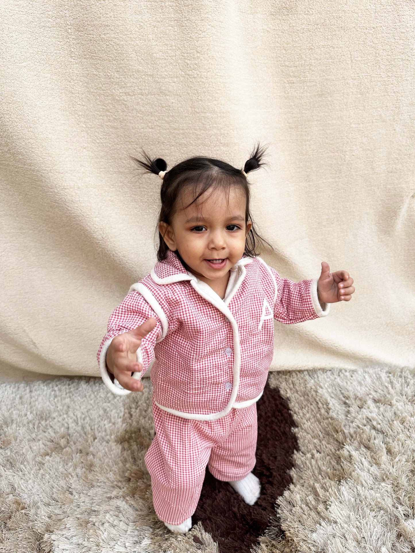 Red Checkered Co-ord set (customised Intial)