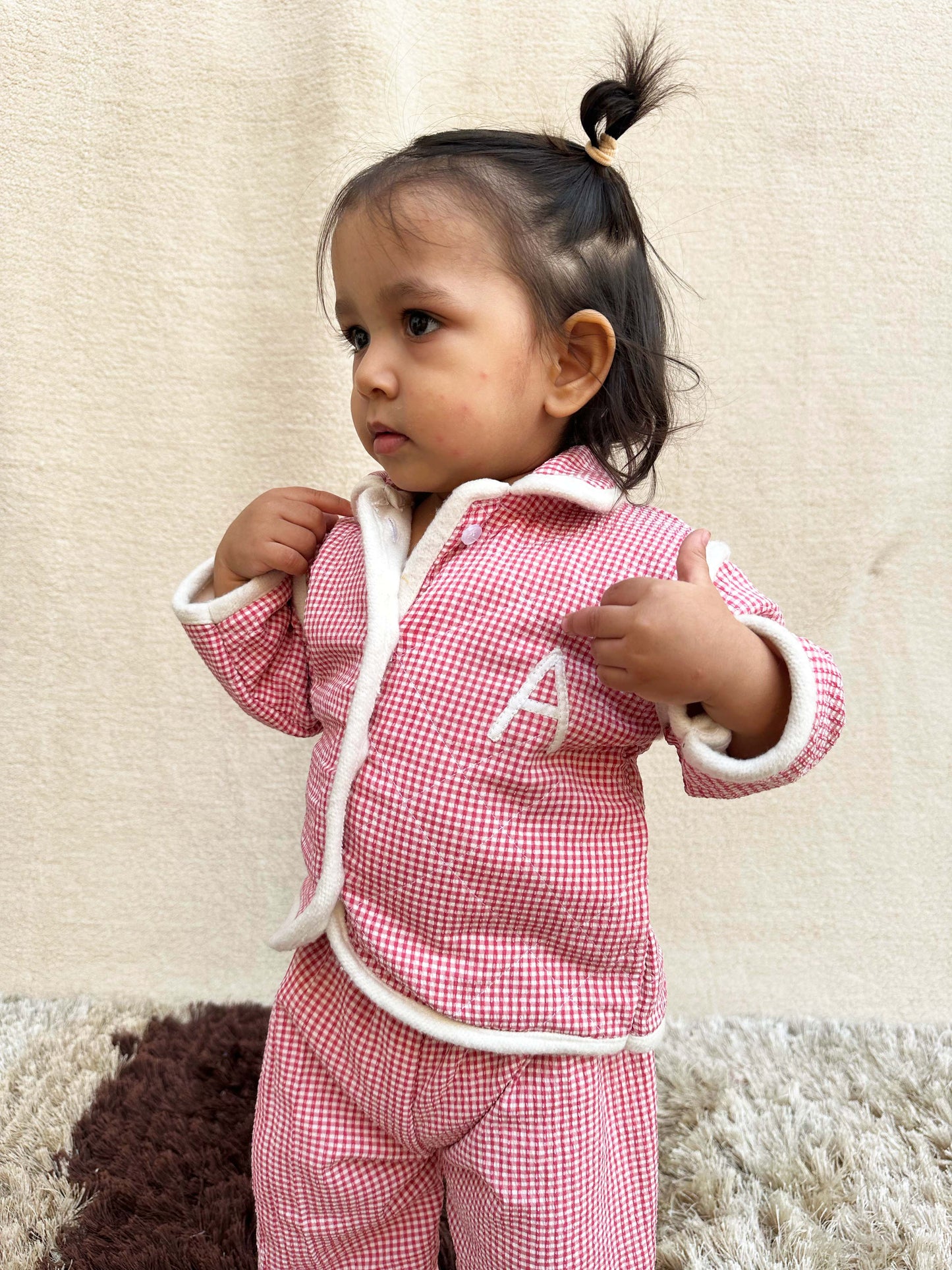 Red Checkered Co-ord set (customised Intial)