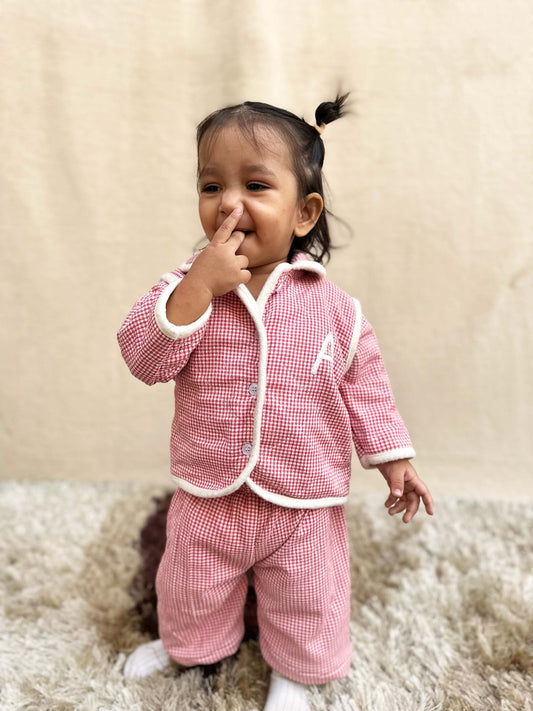 Red Checkered Co-ord set (customised Intial)