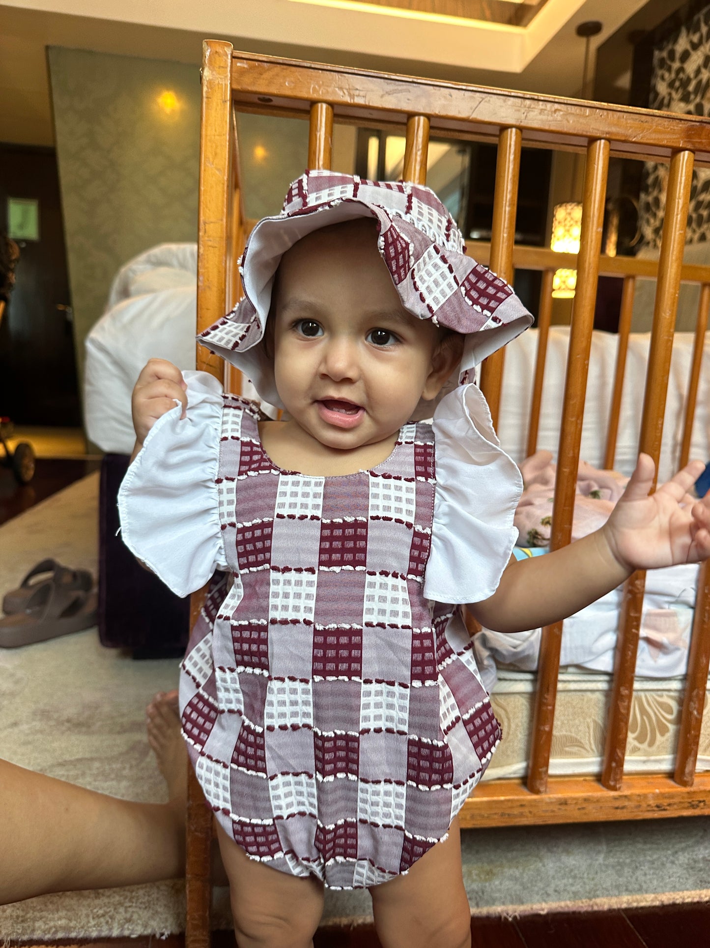 Red Checked Bubble Romper