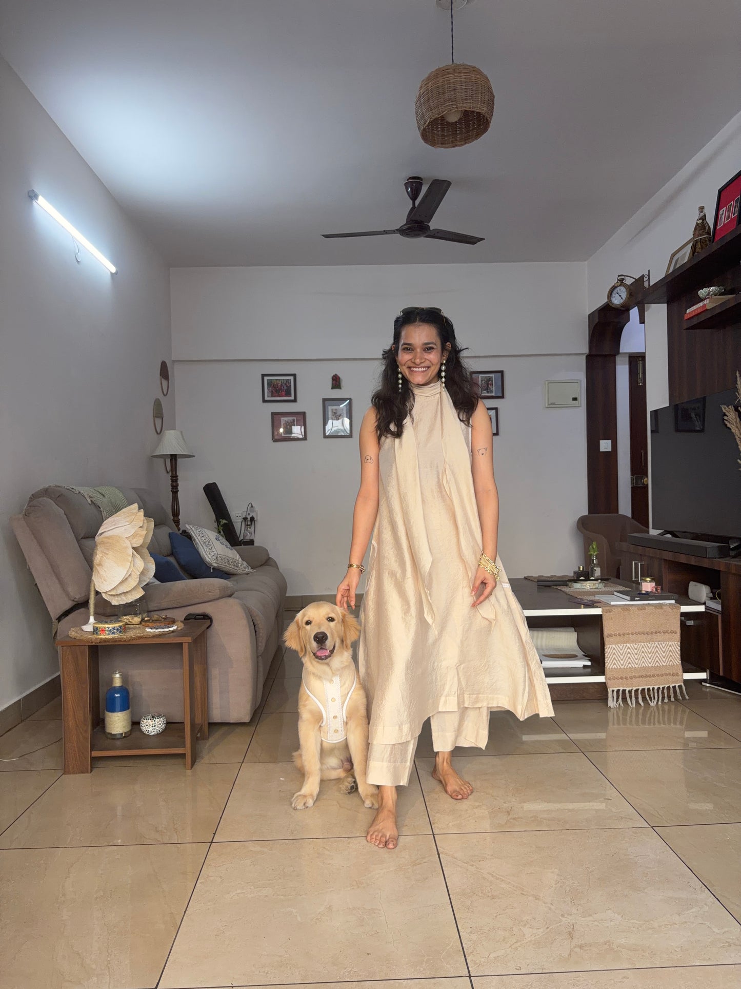 Beige Draped Kurta Co-ord set