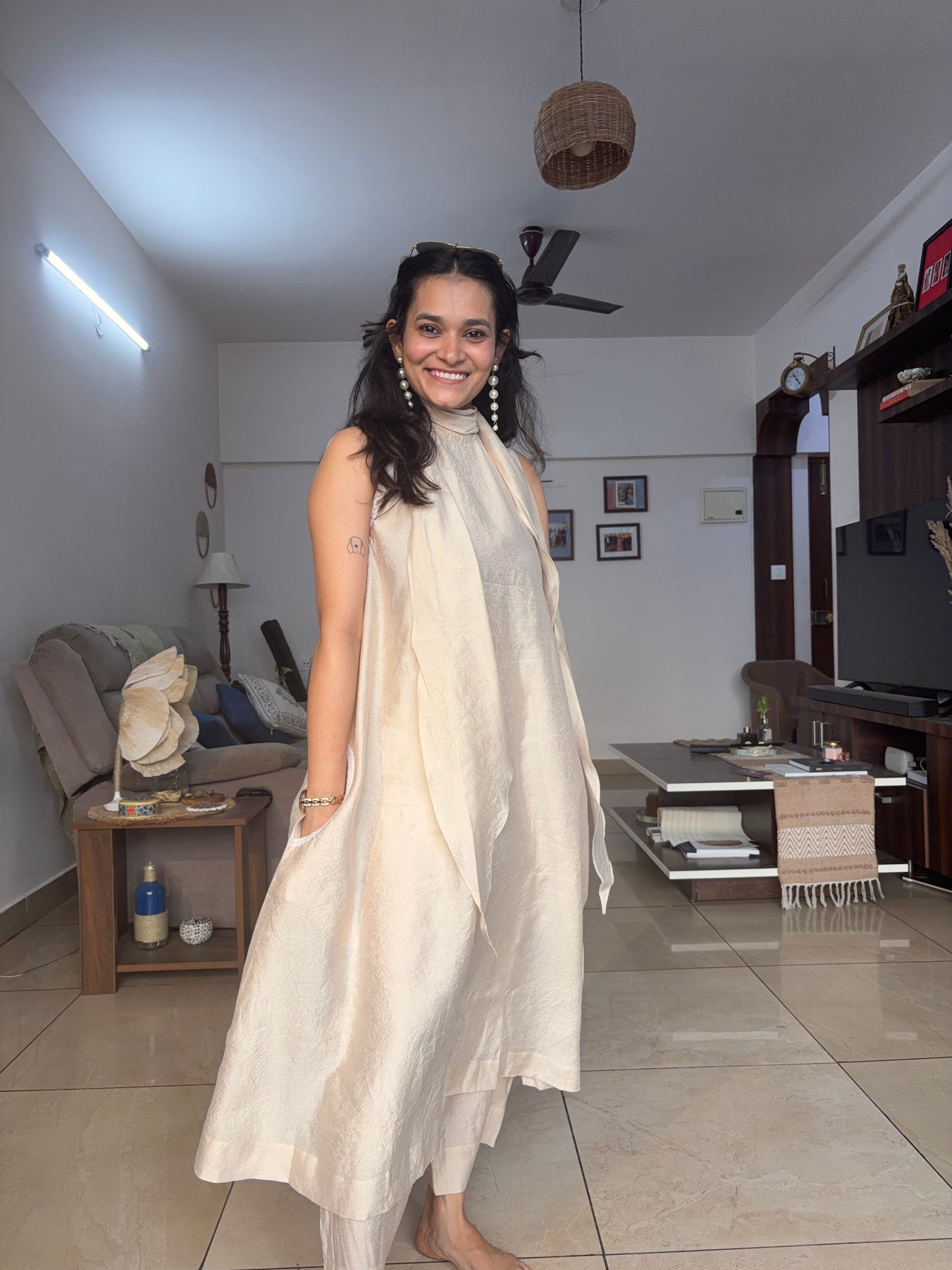 Beige Draped Kurta Co-ord set