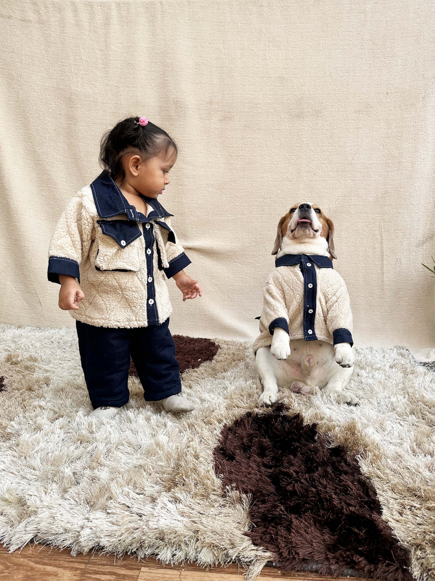 Denim Fleece Twinning Shirt set