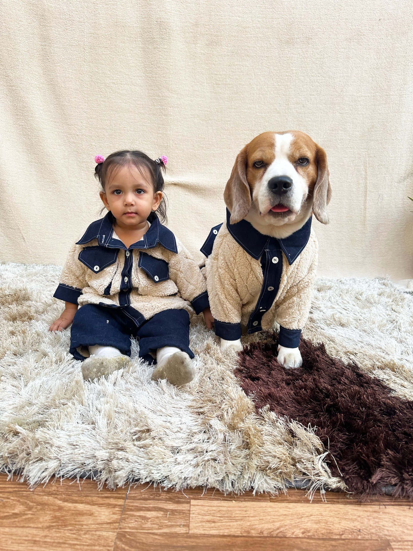 Denim Fleece Twinning Shirt set