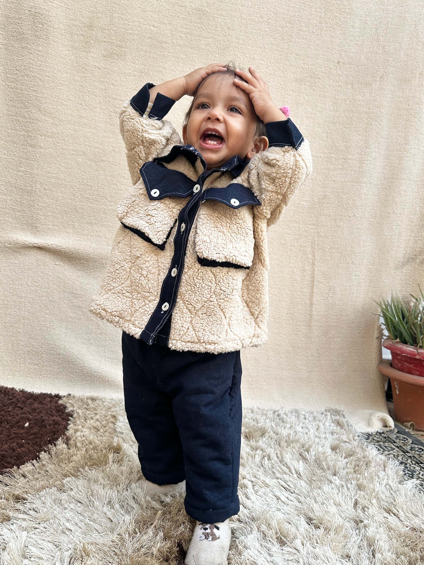 Beige Fleece Denim Co-ord set