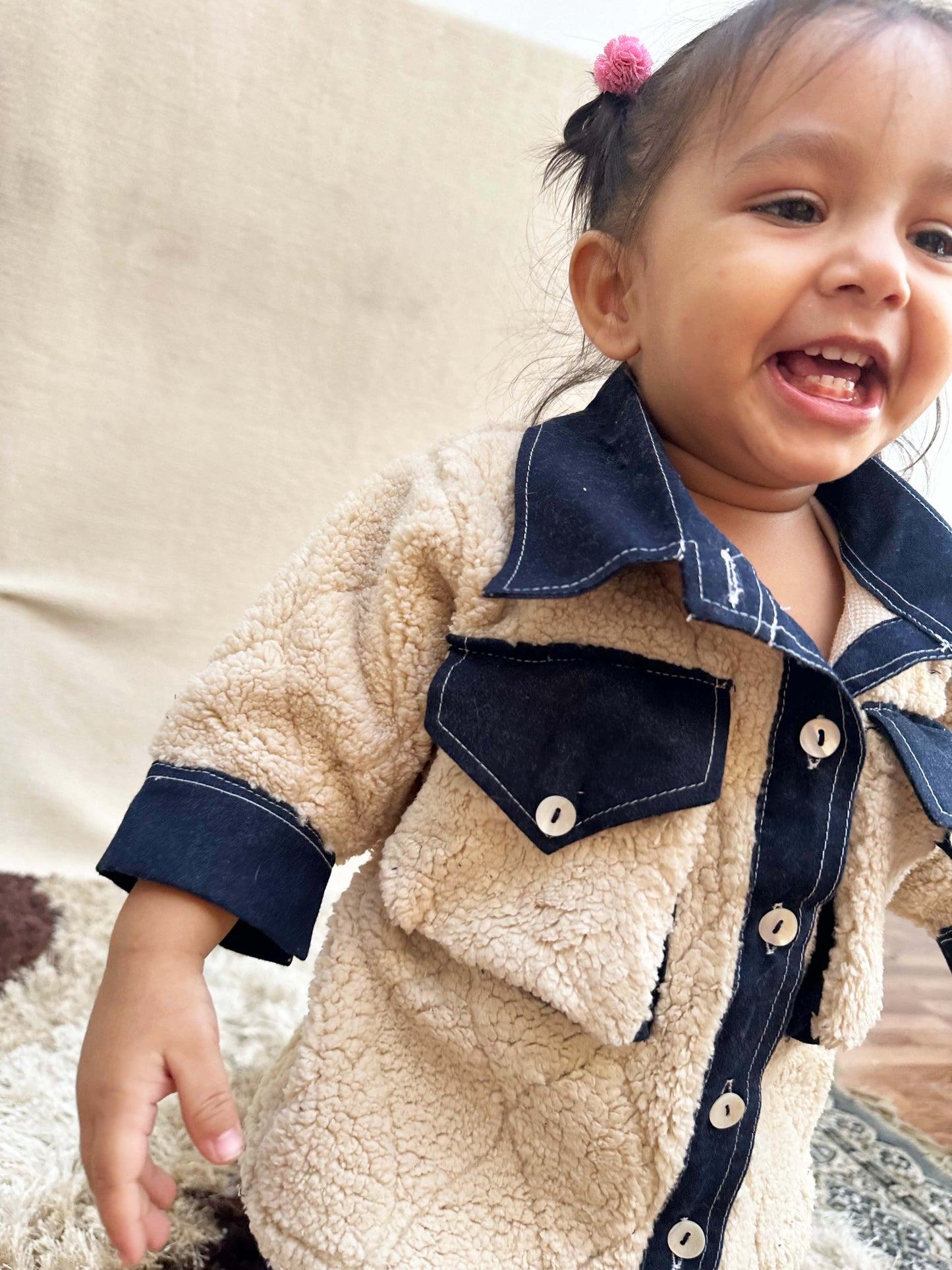 Beige Fleece Denim Co-ord set