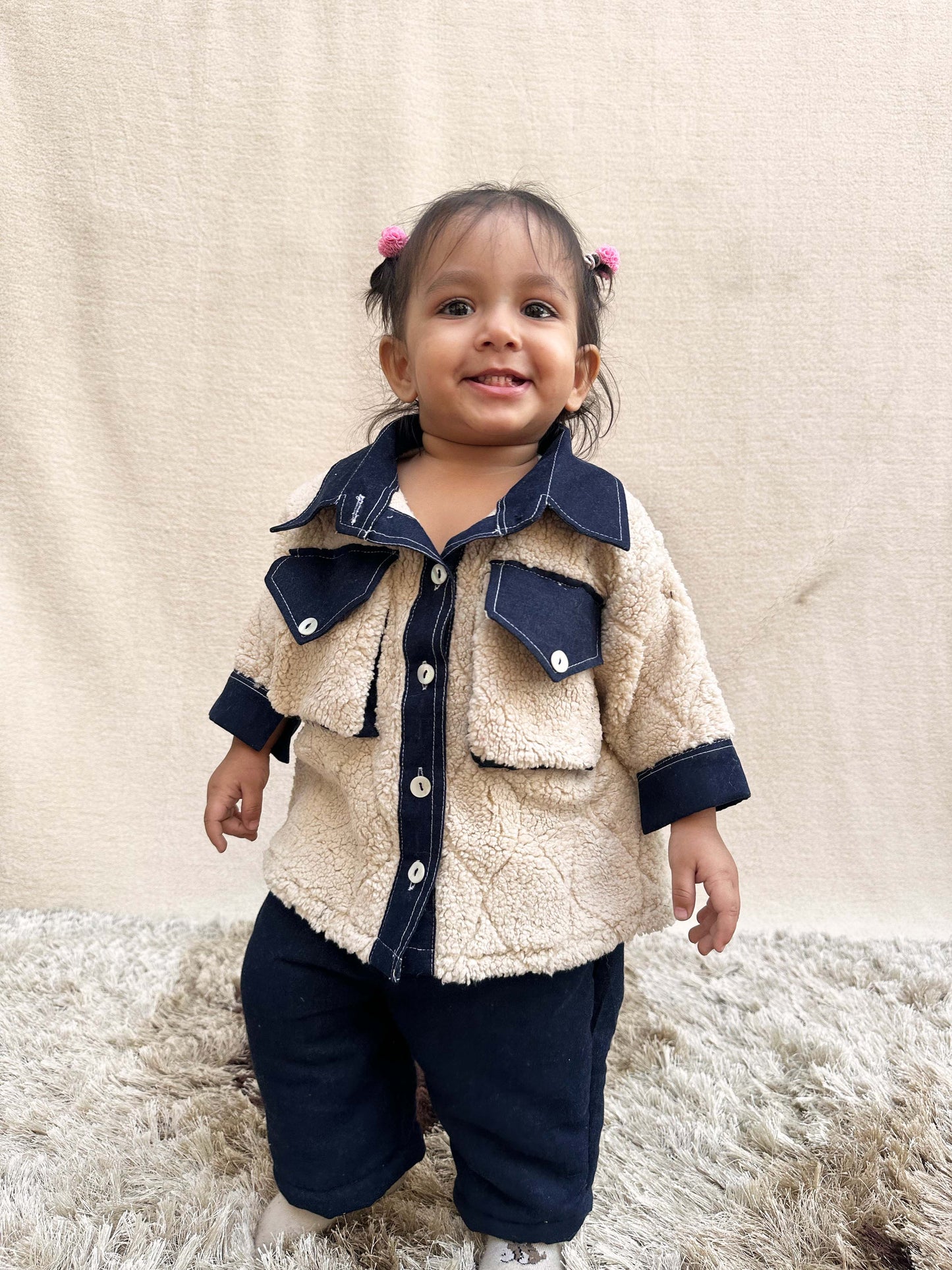 Beige Fleece Denim Co-ord set
