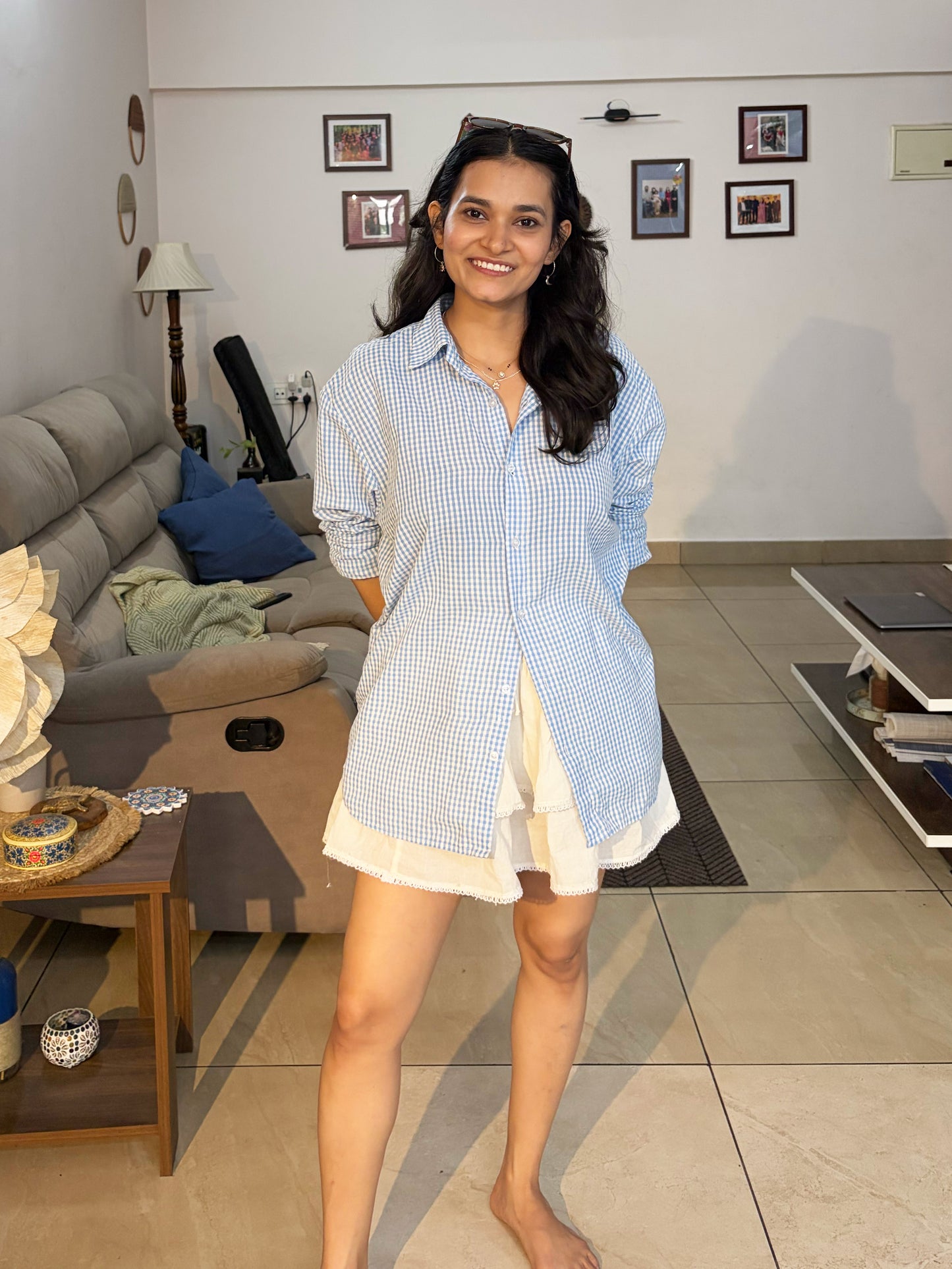 Blue Gingham Shirt Co-ord Set