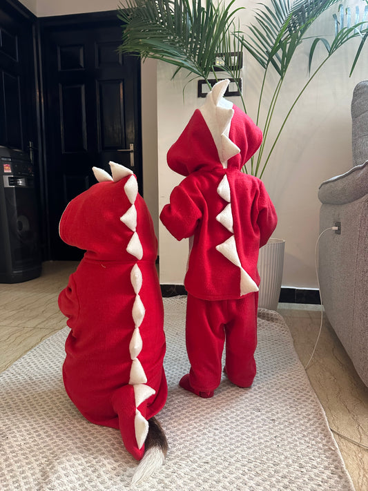 Red Dinosaur Hoodie Twinning set