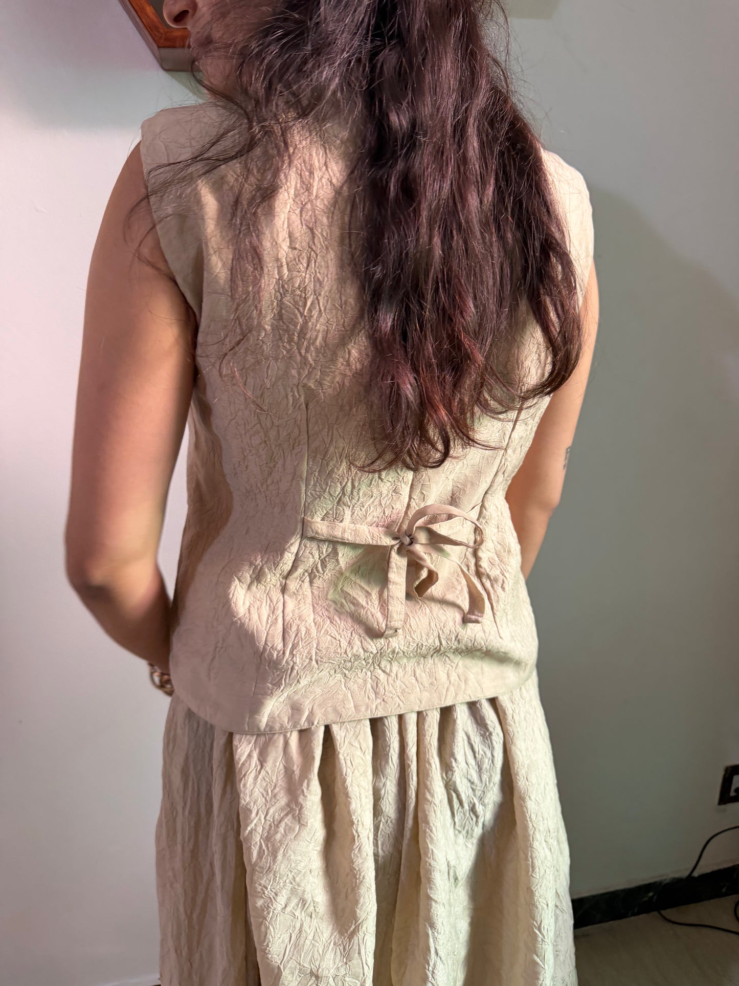 Beige Skirt Vest Set