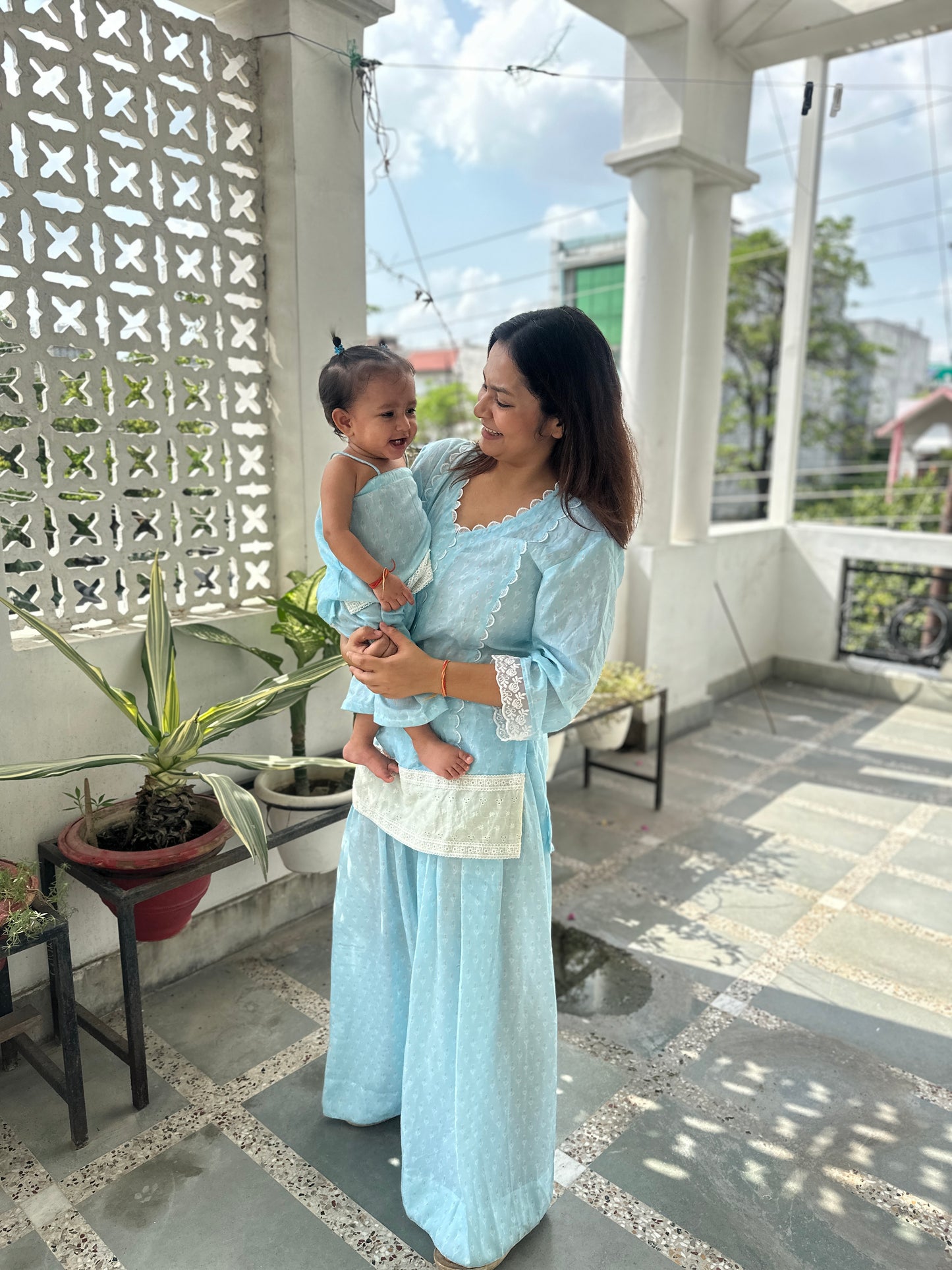 Blue Floral Kurta Twinning set