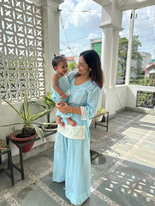 Blue Floral Kurta Twinning set
