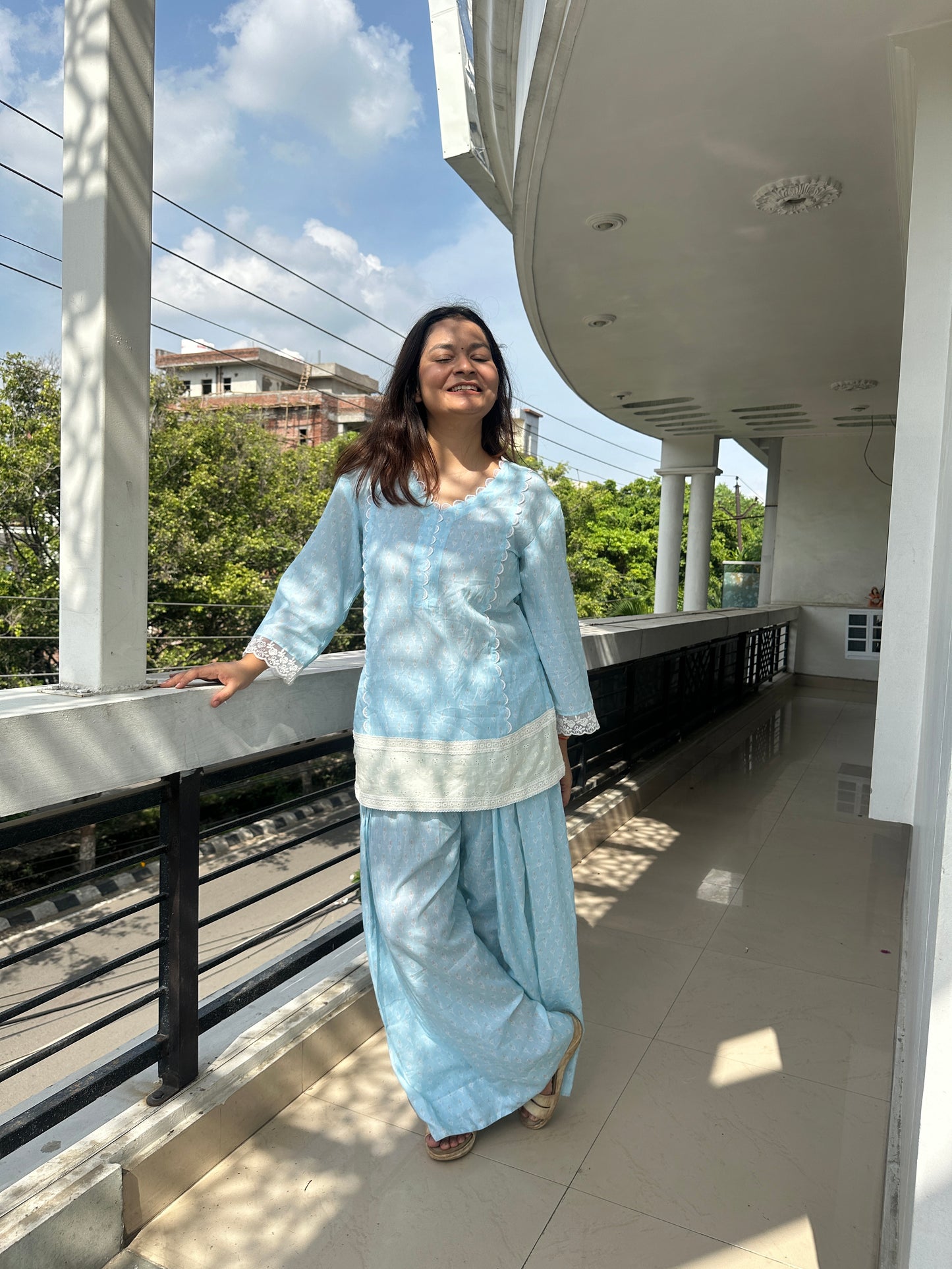 Blue Floral Farshi Salwar Suit set