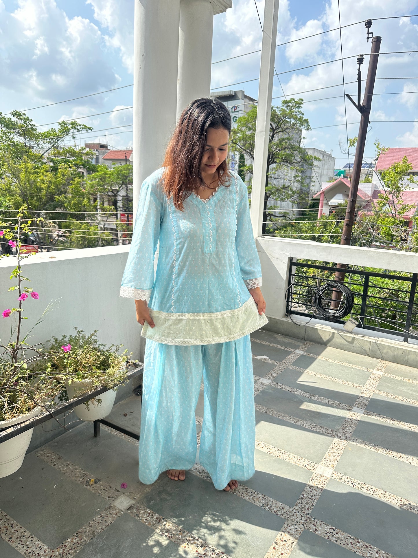 Blue Floral Farshi Salwar Suit set