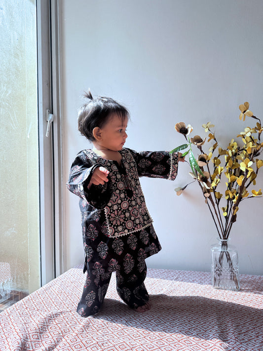 Black Ajrakh Kurta set