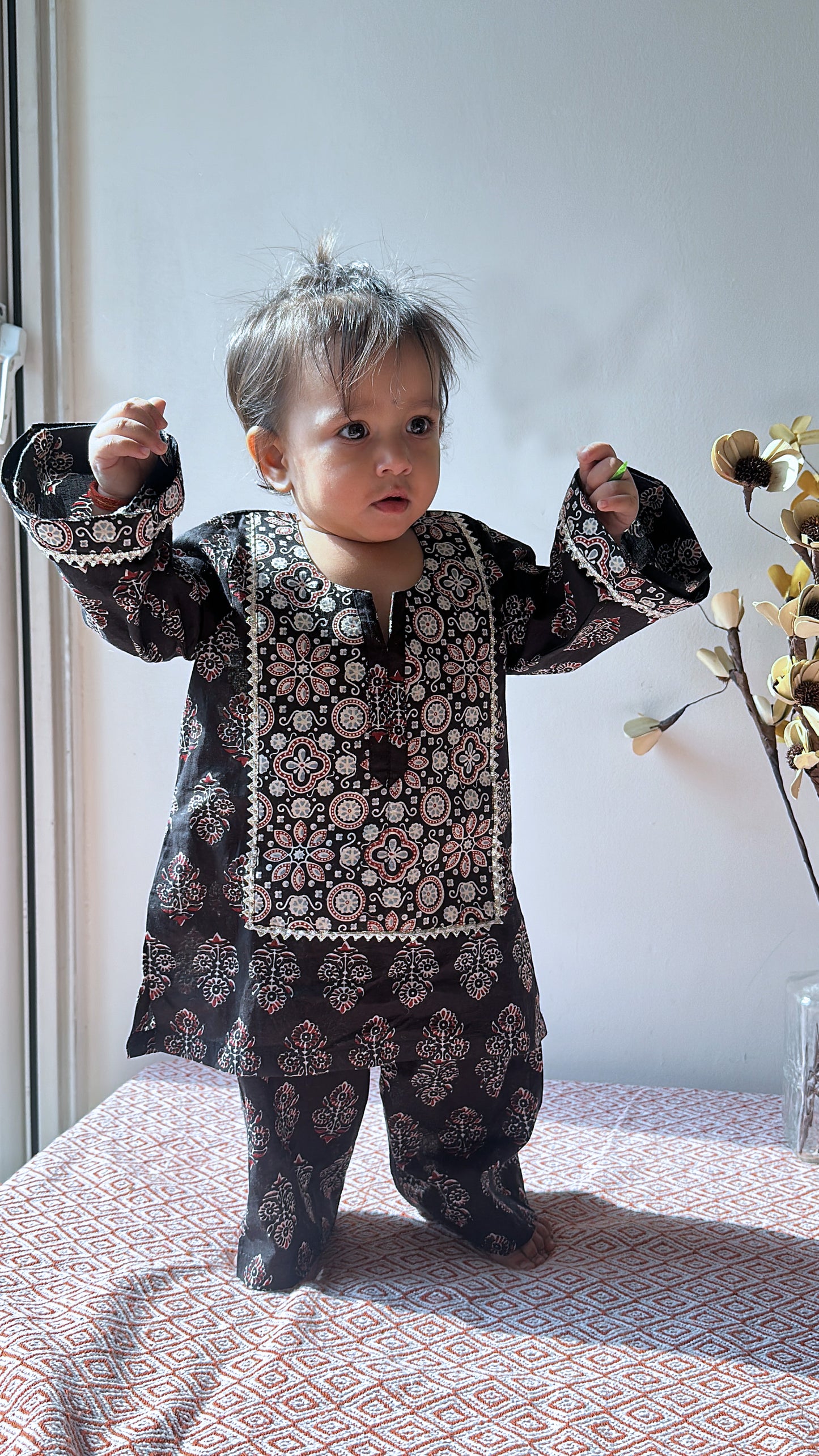 Black Ajrakh Kurta set