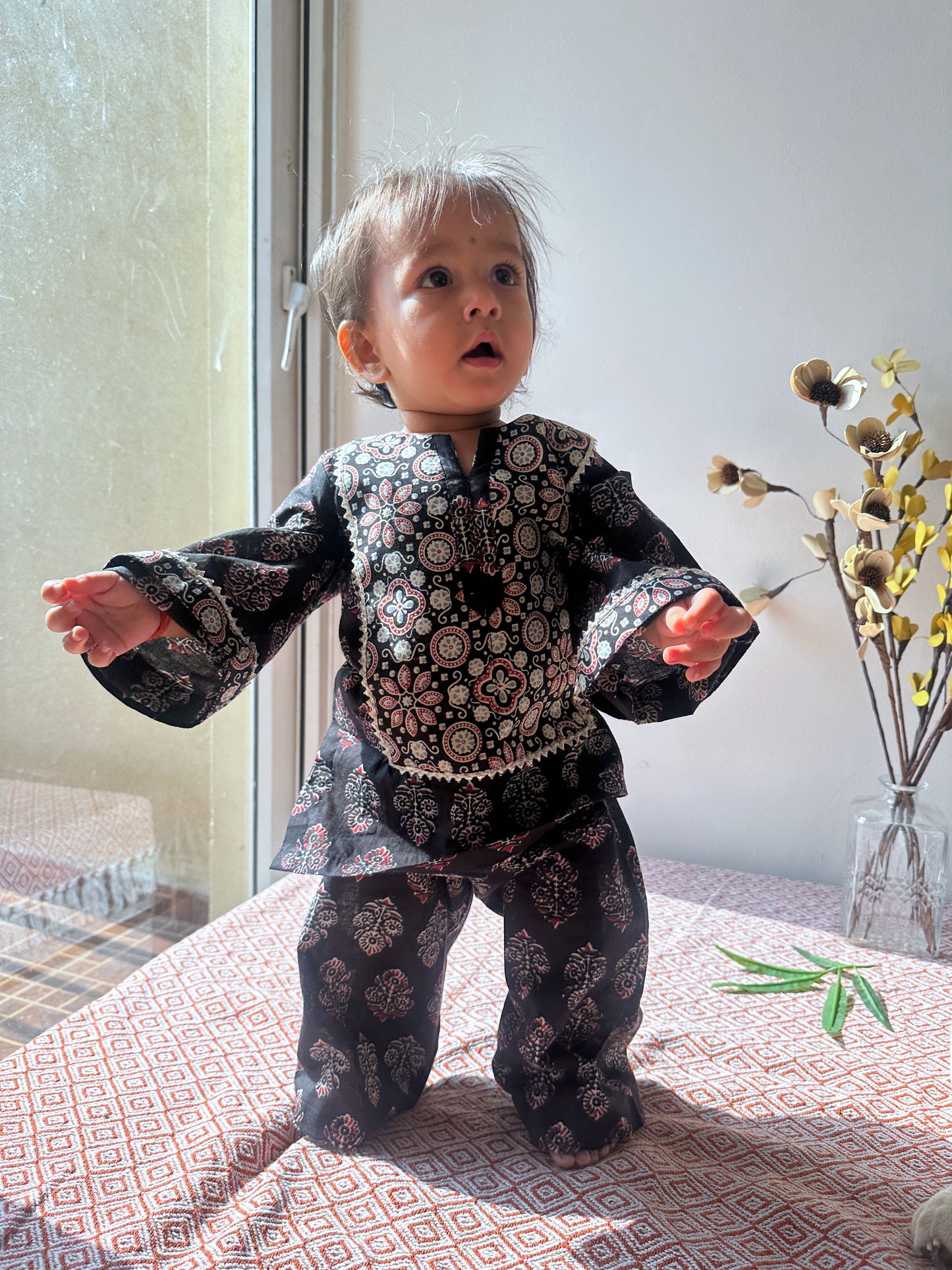 Black Ajrakh Kurta set