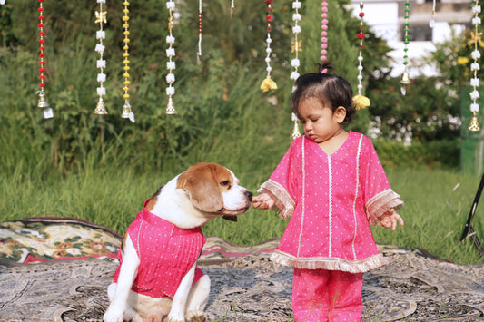 Pink Bandhani Kurta Twinning set