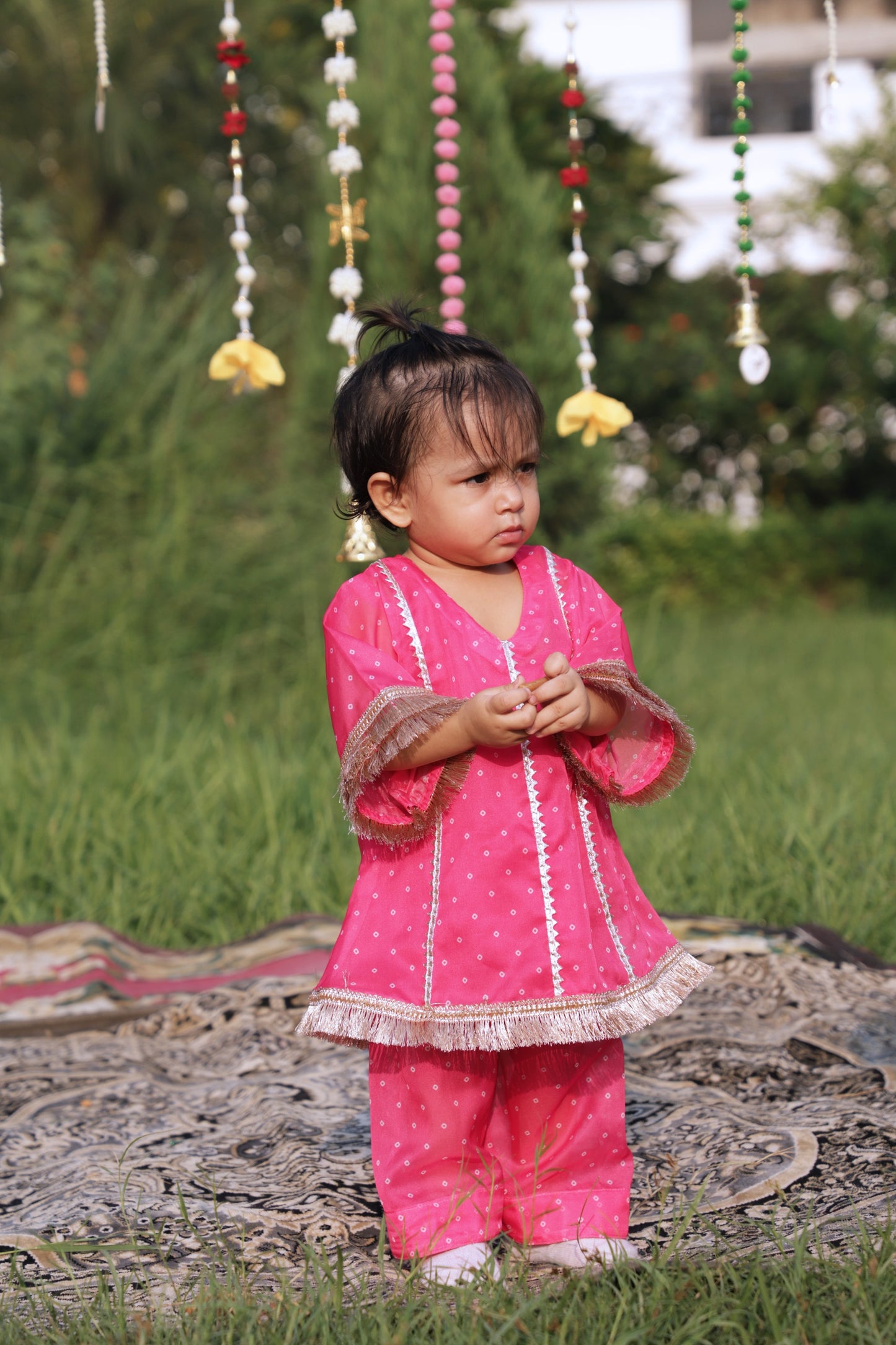 Pink Bandhani Kurta set