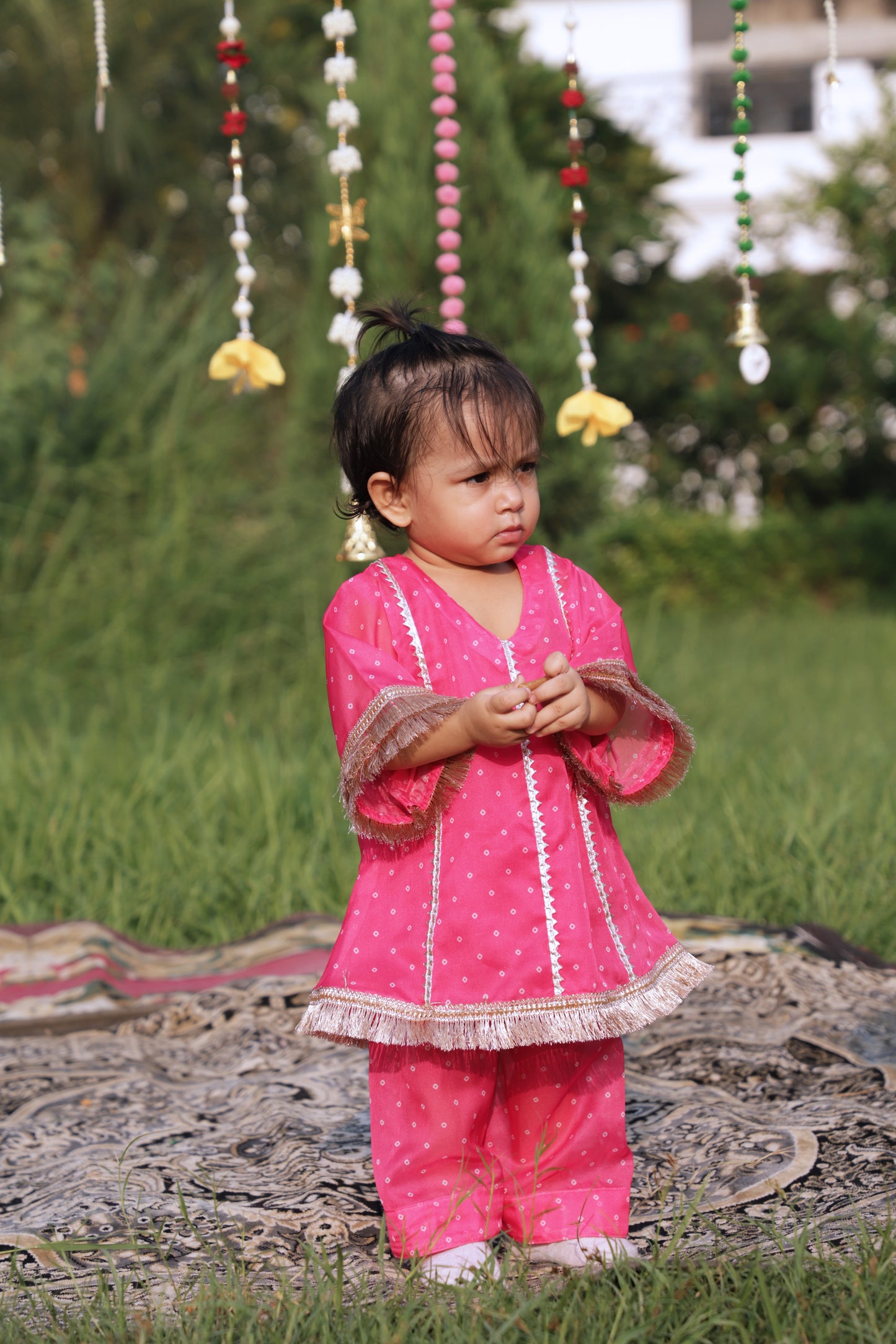 Pink Bandhani Kurta Twinning set