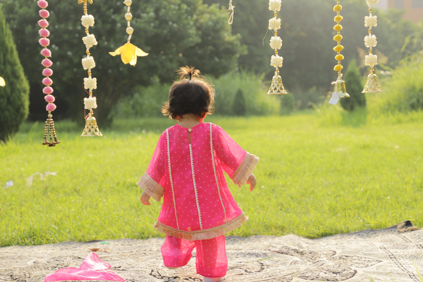 Pink Bandhani Kurta set
