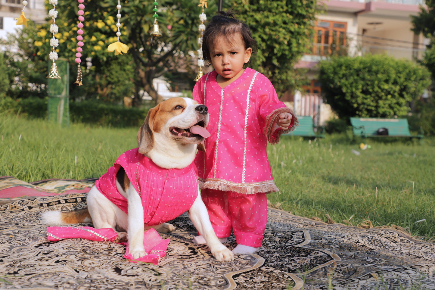 Pink Bandhani Kurta Twinning set