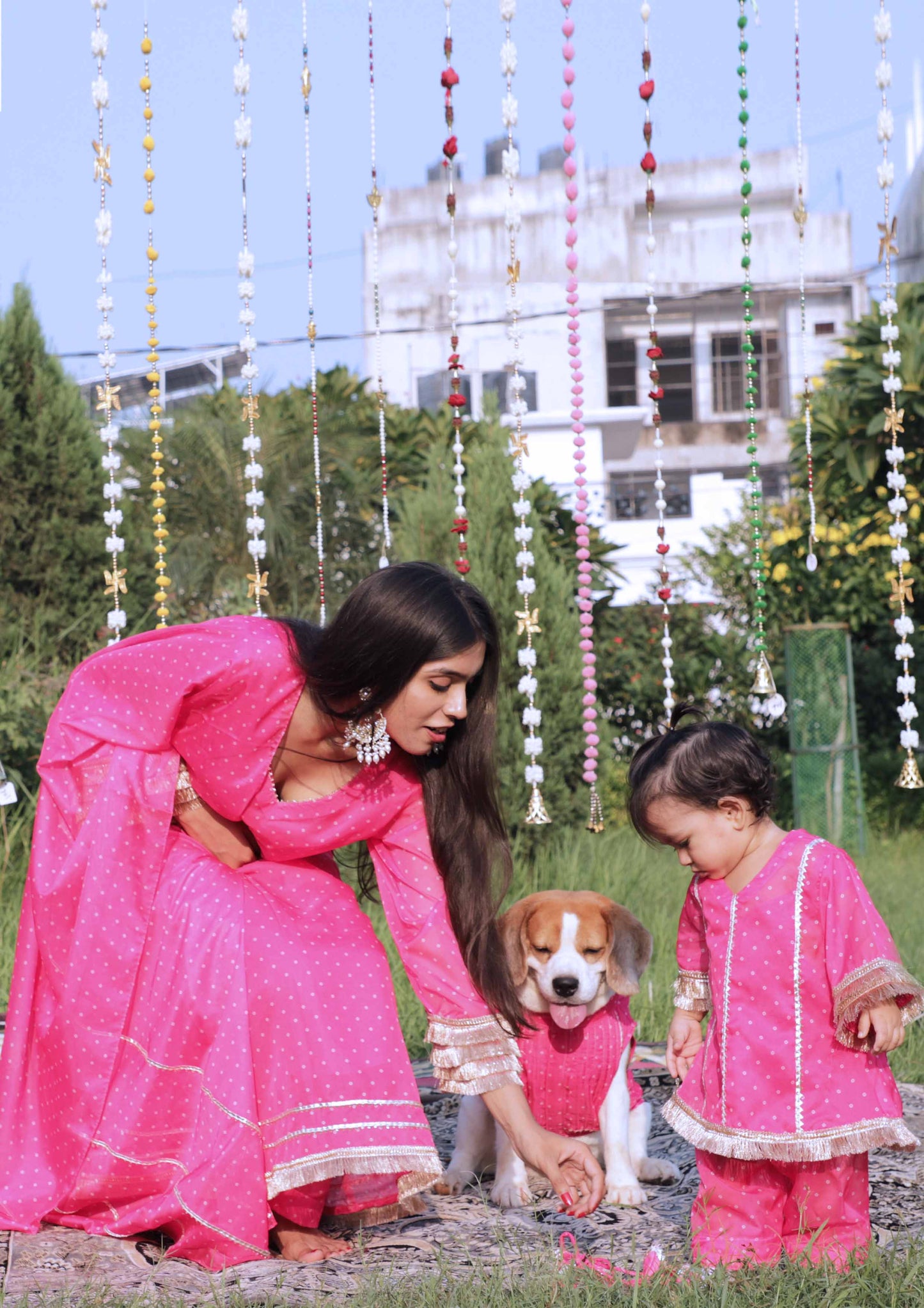 Pink Bandhani Kurta Twinning set