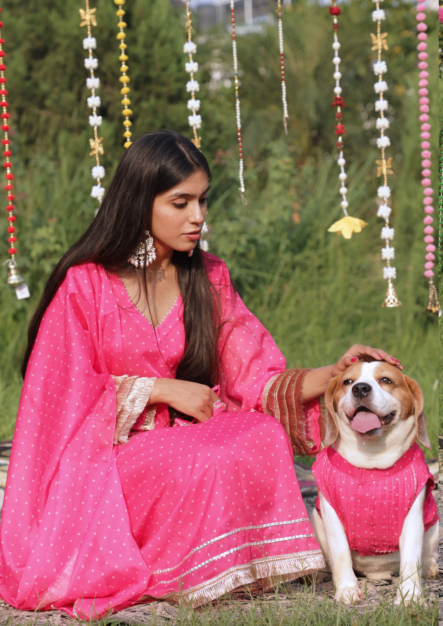 Pink Bandhani Kurta Twinning Set