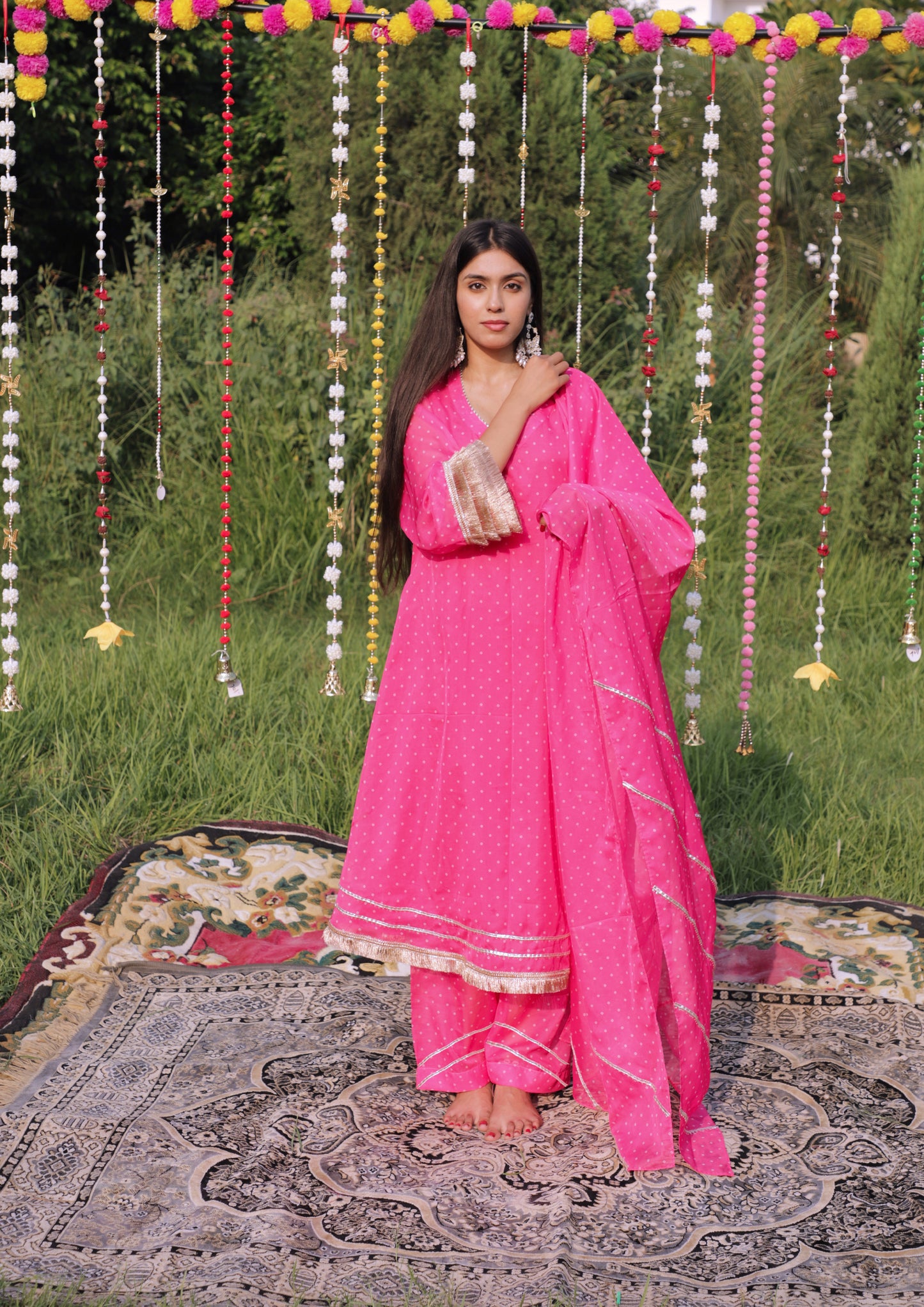 Pink Bandhai Suit set
