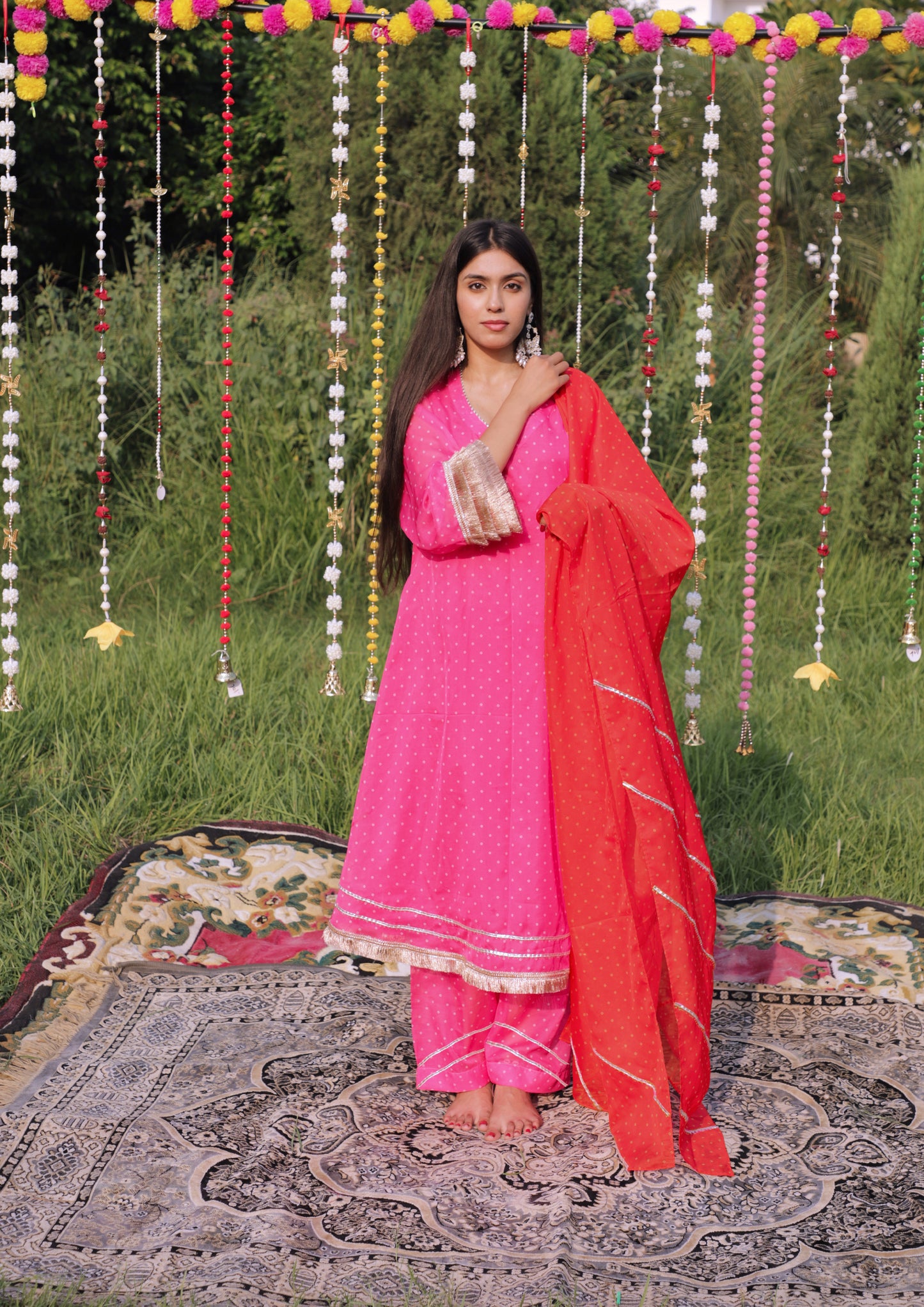 Pink Bandhai Suit set